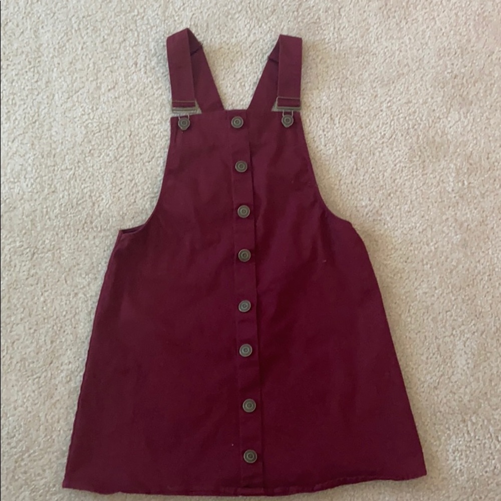 maroon overall dress
